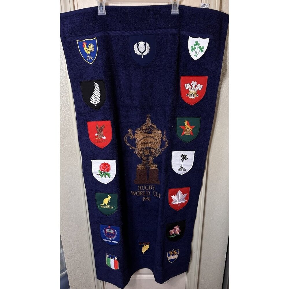 NWT Vintage Cannon Rugby World Cup 1991 Patches Blue Towel 49X25”